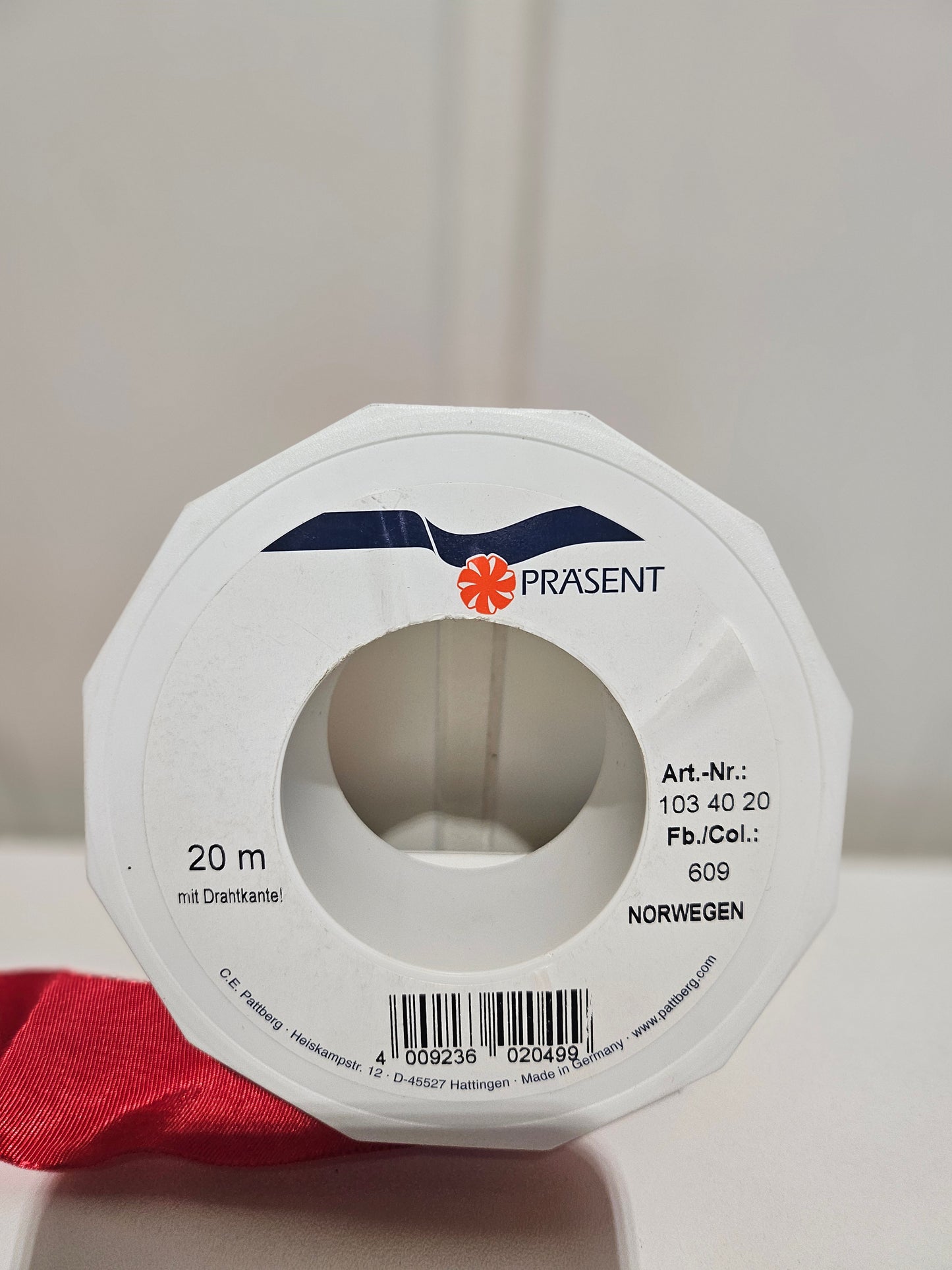 Prasent silkebånd Norwegen rød\hvit 40 mm - 20m