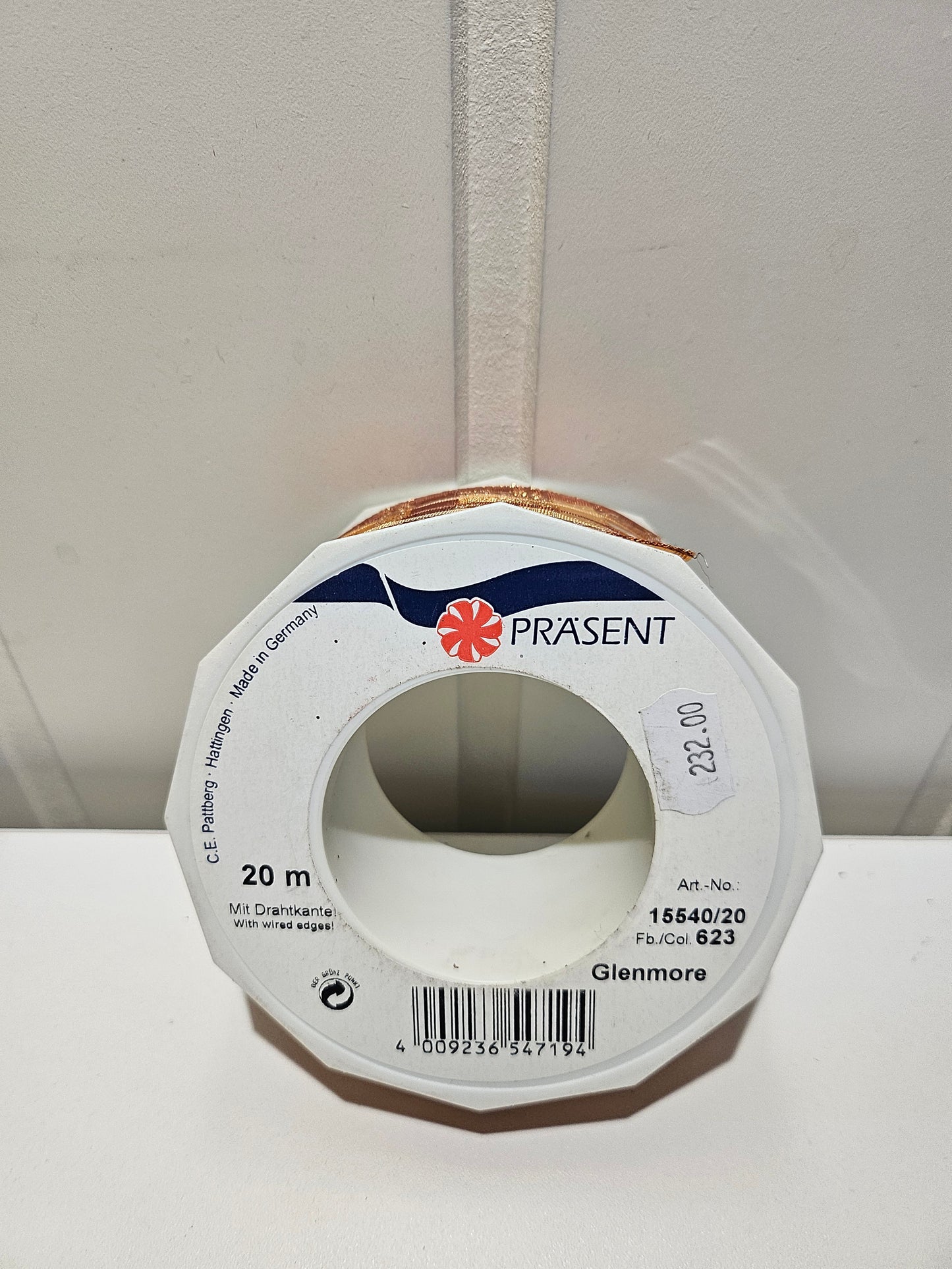Prasent silkebånd Glenmore gull detaljer 40 mm - 20m