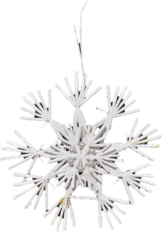 Juletrepynt snøkrystall med glitter og perler -15 cm