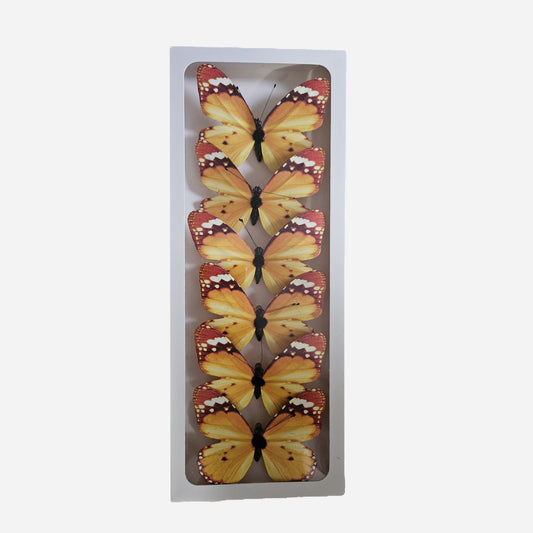 Dekor Sommerfugler Oransje 11 cm - 6 stk Sommerfuglpynt med Klype