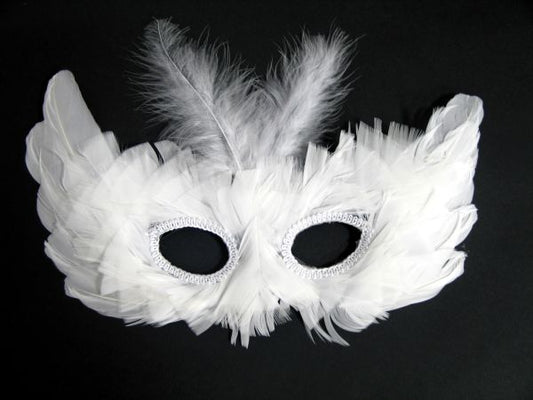 Party Fjærmaske Sort/Hvit - Elegant Maskerademaske