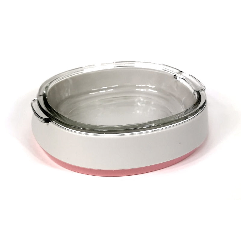 Glass hunde- og katteskål 200 ml med plastramme, rosa/hvit