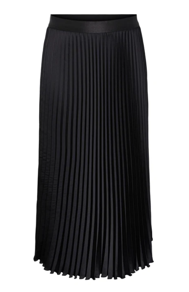 Y.A.S Yasceline HW Midi Skirt - Black - Plissert skjørt svart