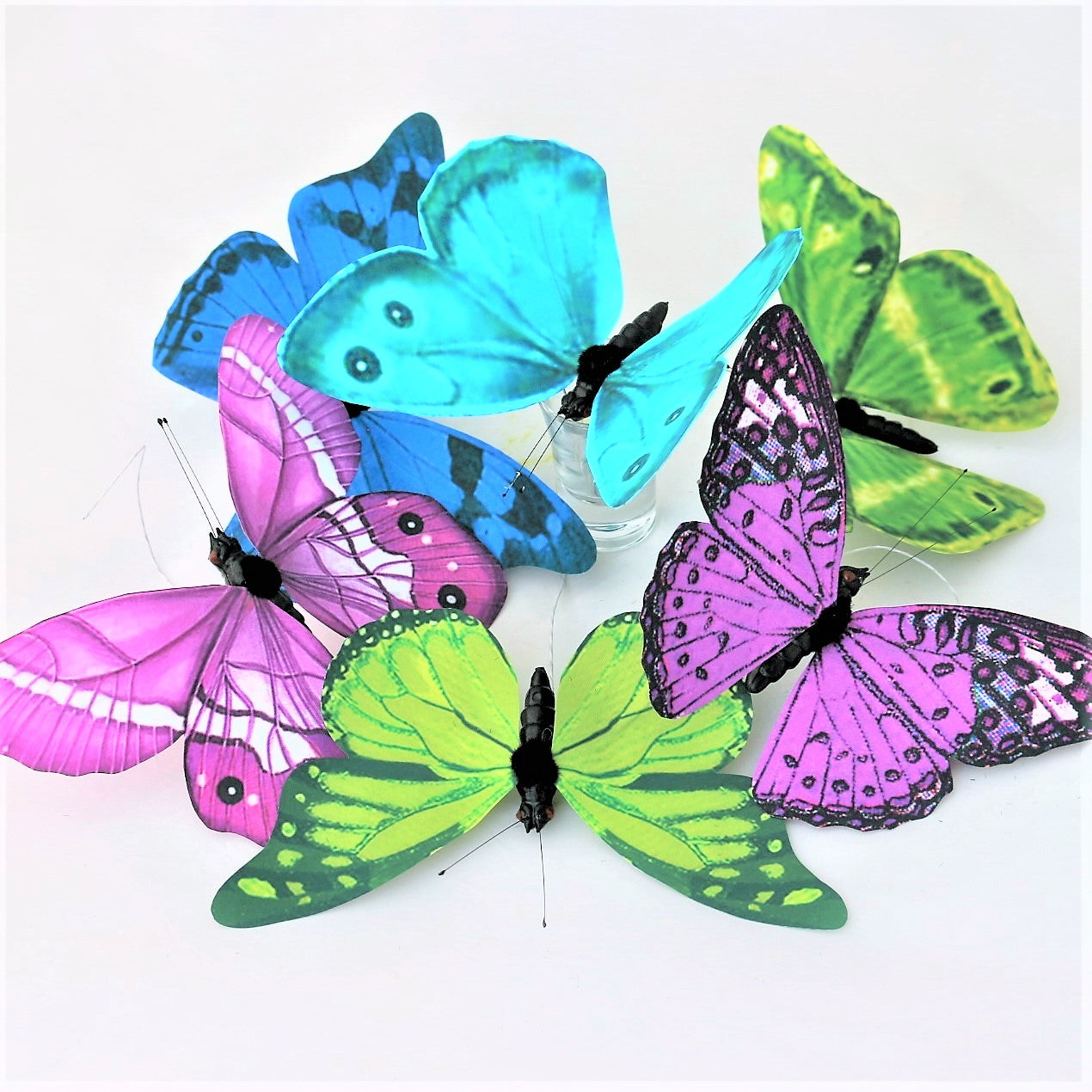 Dekor Sommerfugler Rosa 20 cm - 4 stk Sommerfuglpynt med Klype