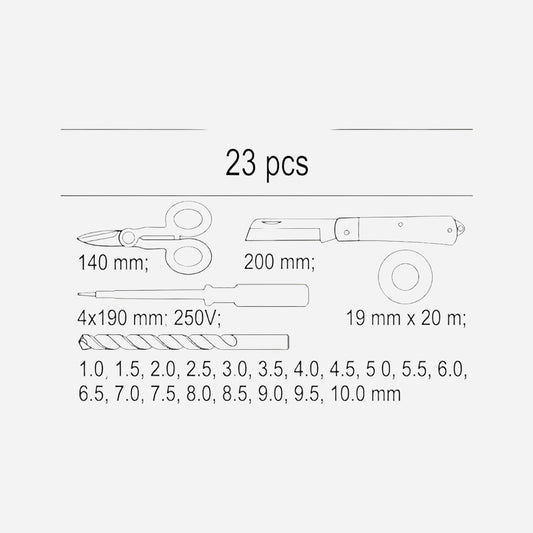 Yato Verktøysett 23 Deler - Komplett Sett med Bor, Saks og Tester