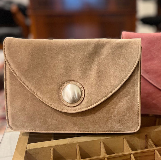 Lulus Shine Clutch Veske Beige - Elegant Semsket Skinn