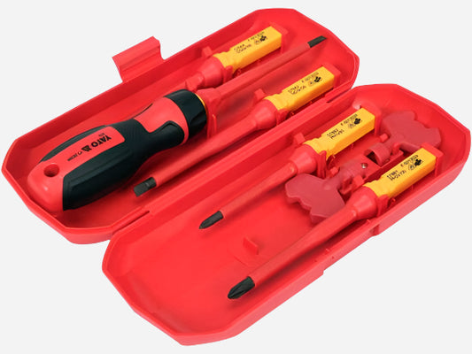 Yato Skrutrekkersett 8 deler VDE 1000V - Isolerte Skrutrekkere med Utskiftbare Spisser
