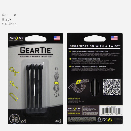Nite Ize Gear Tie 4-pk - Bøybar Gummibelagt Vaier for Organisering