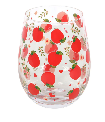 Glass med Epledekor 350ml - Fargerikt Drikkeglass - Vinglass