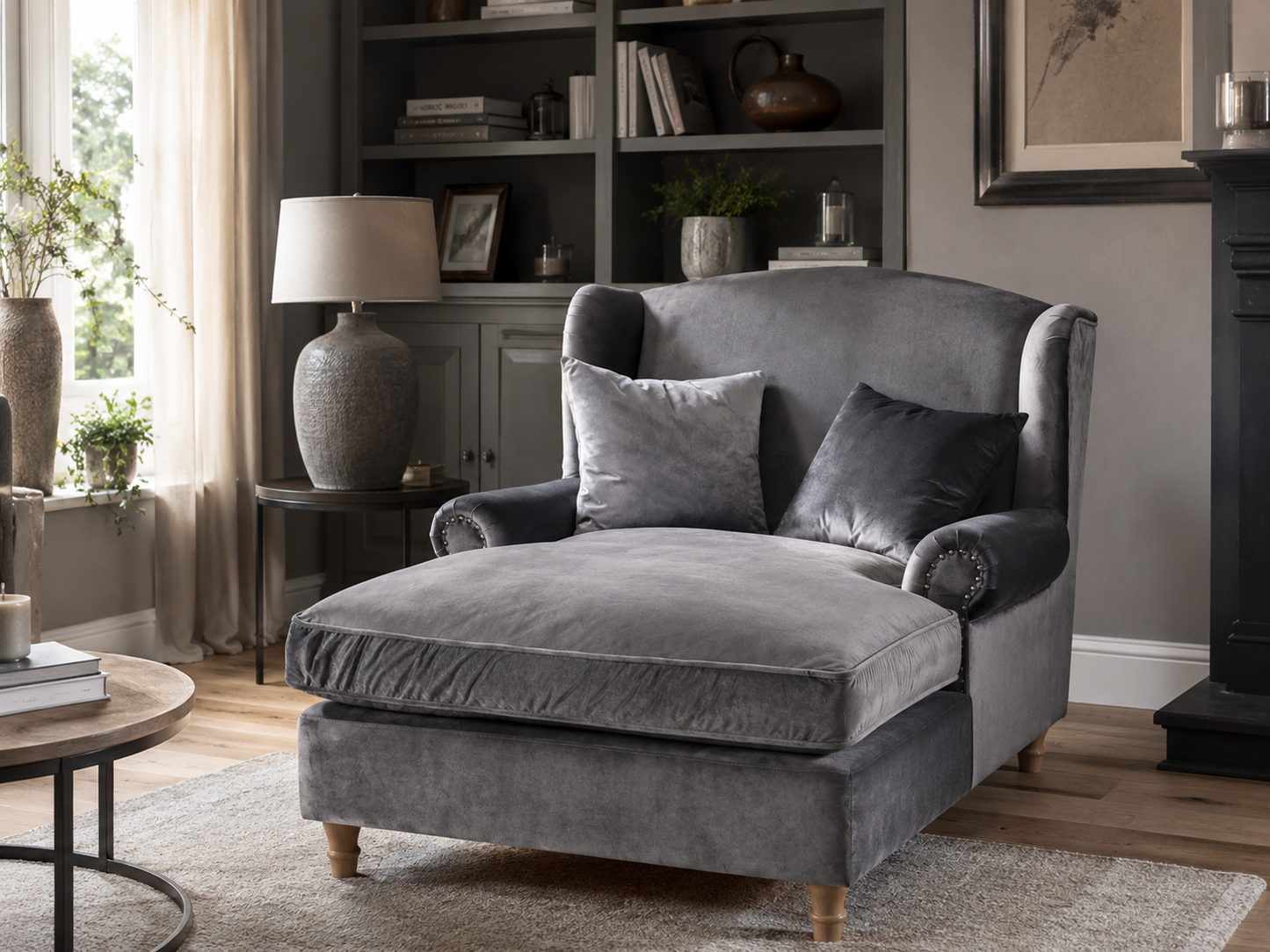 Martinsen 1,5 sofa - Grå\blå velour fløyel