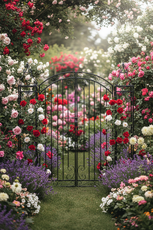 Hageport i blomsterhage