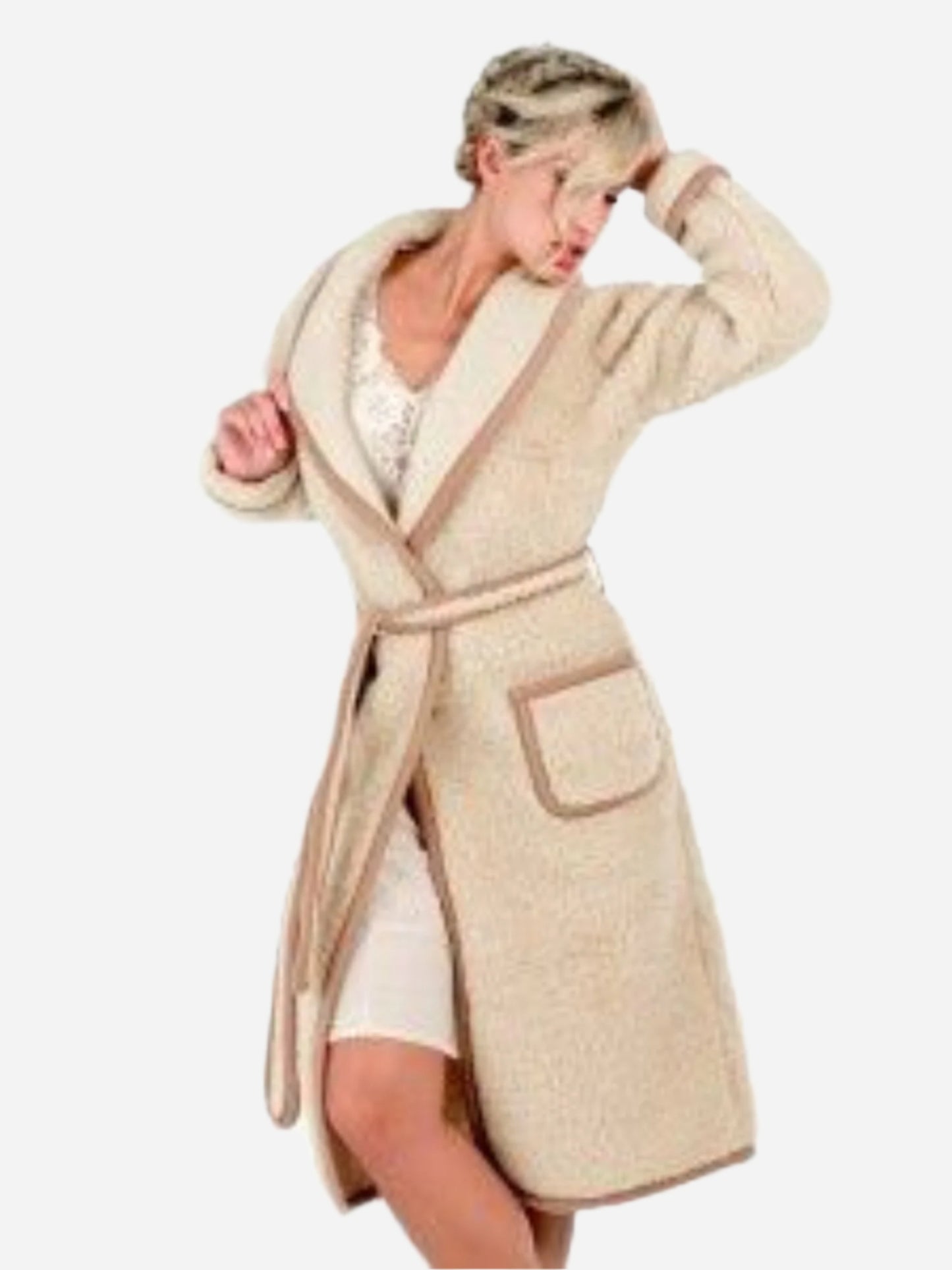 Isa Bee Morgen - badekåpe i 100% Ull - med hette - Beige - Unisex