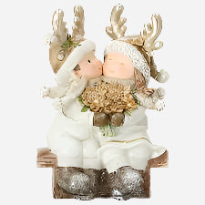 LED Julefigur To Barn 12x24 cm - Hvit med Gull Juledekorasjon