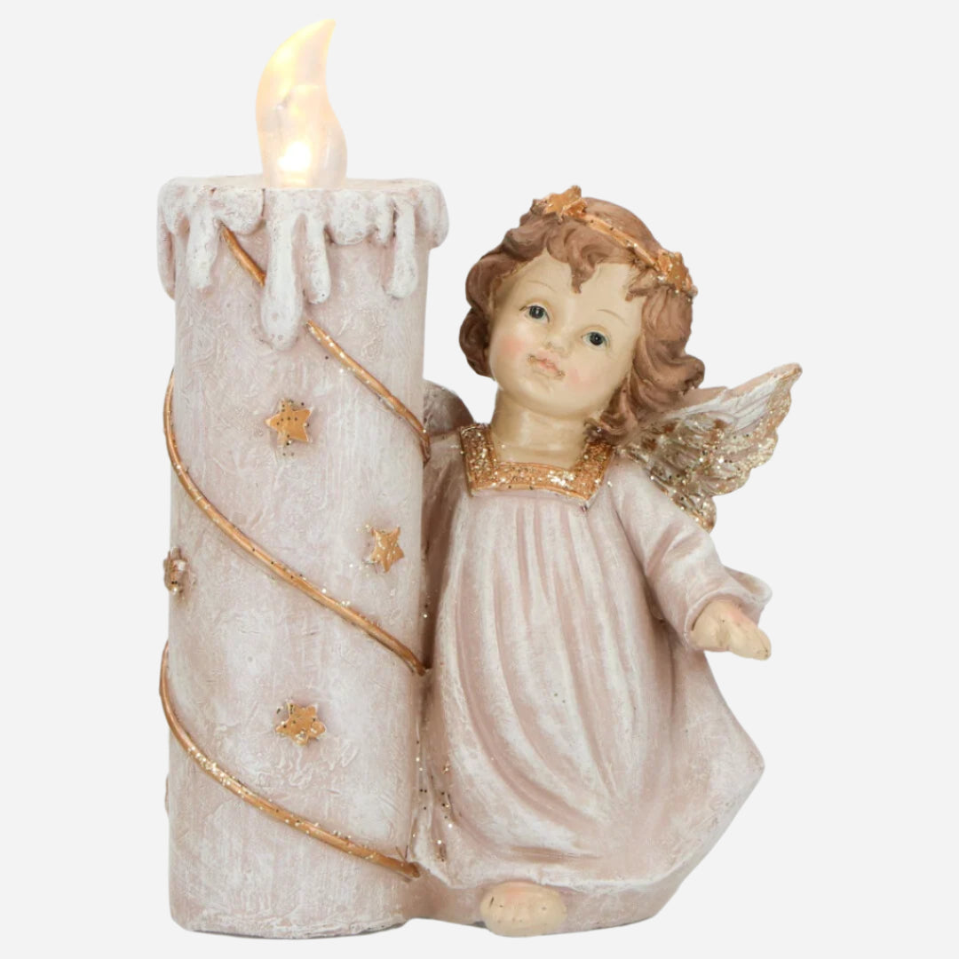 LED Engel med Lys 18,5 cm - Champagne og Hvit Juledekorasjon