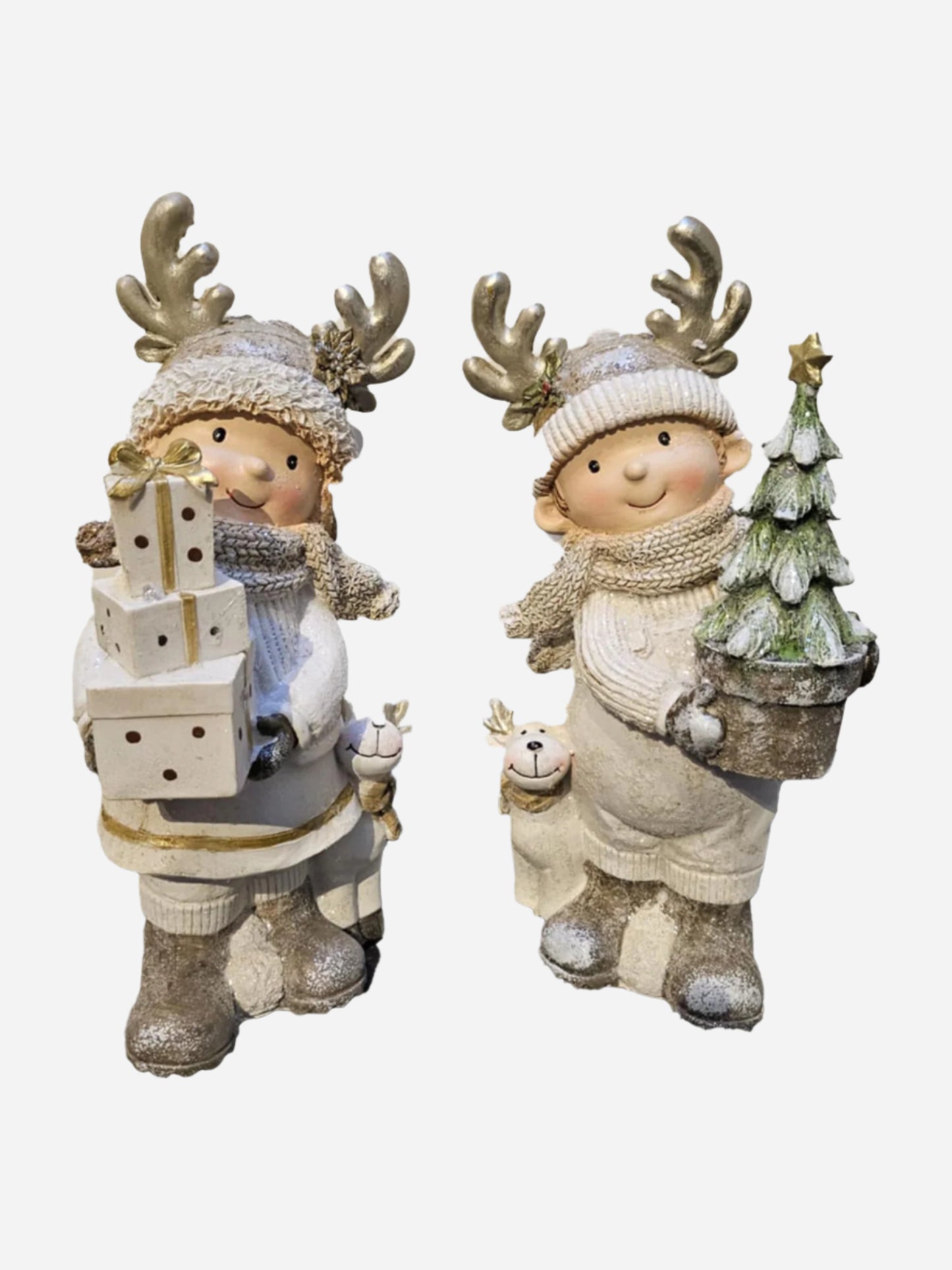 Koselige Julebarn med LED-lys 33cm - Kremhvit Julepynt