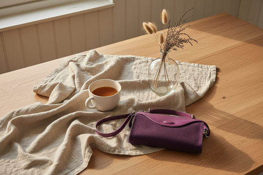 Lilla kuskinnveske i nordisk lifestyle-setting