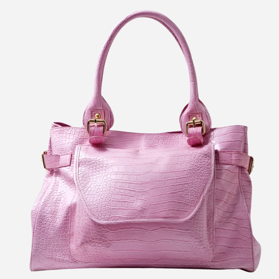 Lulus Rosa Veske Croco Skinn - Romslig og Elegant