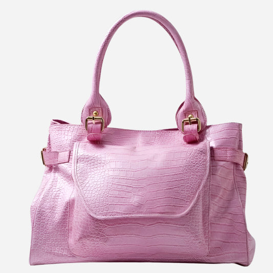 Lulus Rosa Veske Croco Skinn - Romslig og Elegant