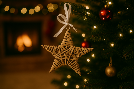 Originalbilde av trestjerne hengende på juletre