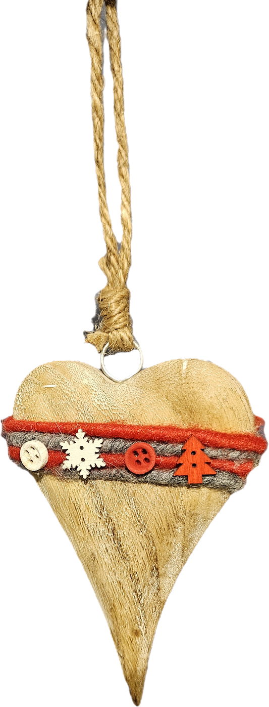 Juletrepynt Trehjerte 12cm - Koselig Juledekorasjon