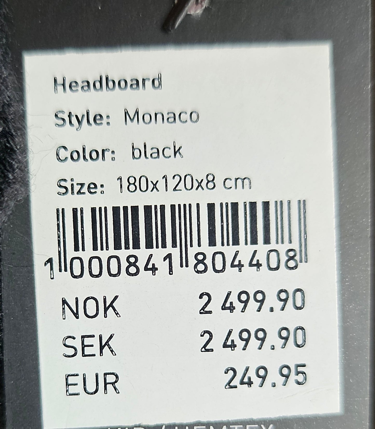 Monaco Sengegavl sort velour - 180x120x8 cm