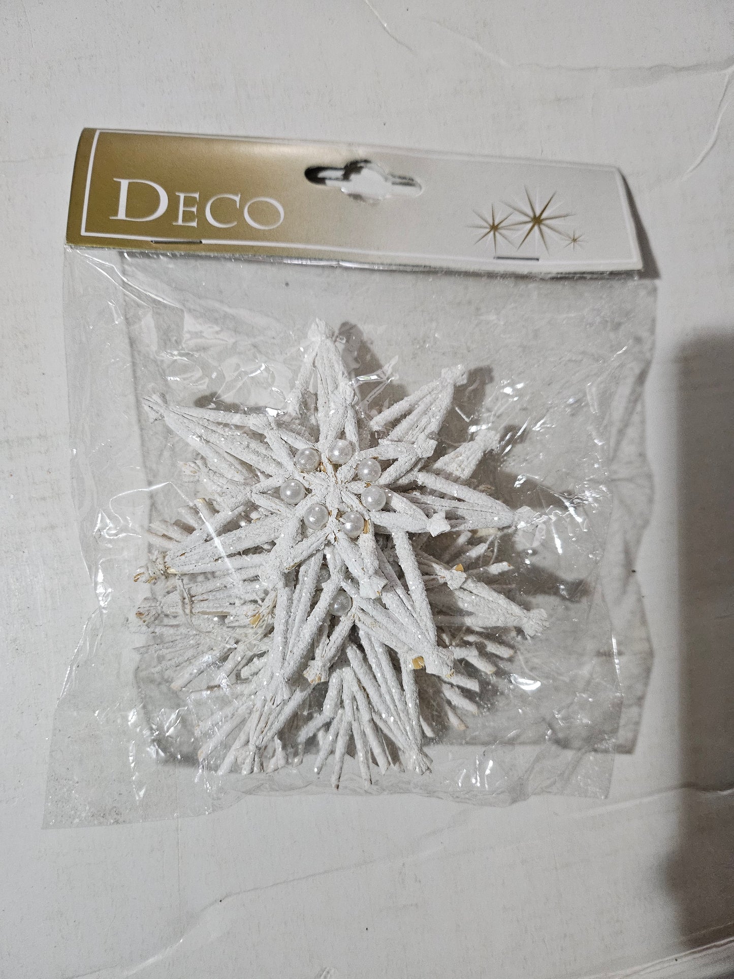 Hvite snøkrystaller og stjerner 10 cm Juletrepynt 4 pk -