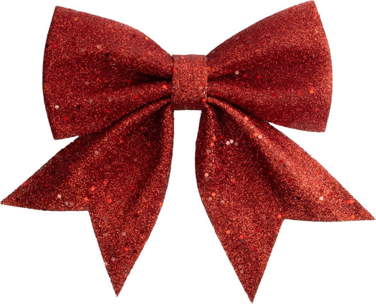 Rød glittersløyfe julepynt 15 x 17cm - Glitter juletrepynt