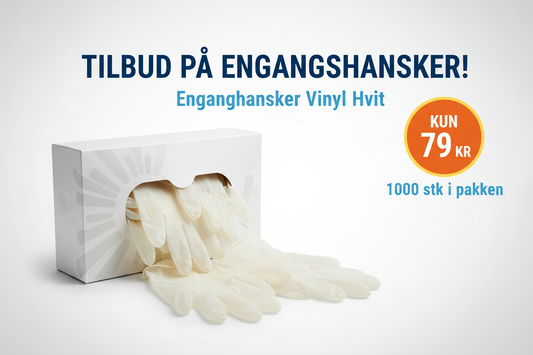 Tilbudsannonse for Engangshansker Vinyl Hvit