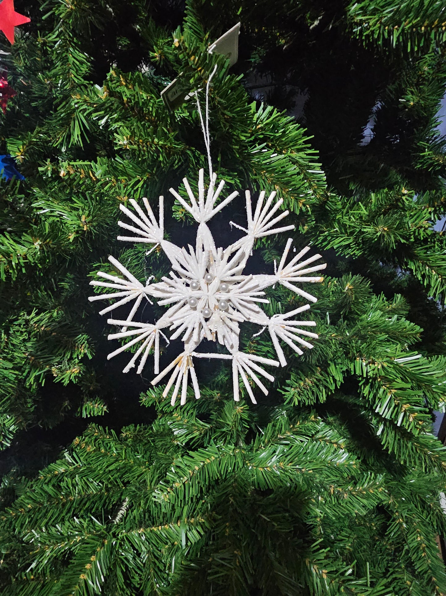 Juletrepynt snøkrystall med glitter og perler -15 cm