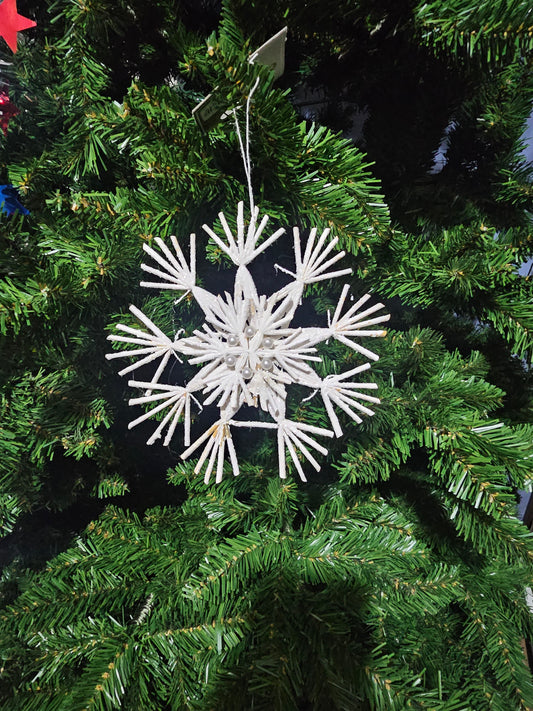 Juletrepynt snøkrystall med glitter og perler -15 cm