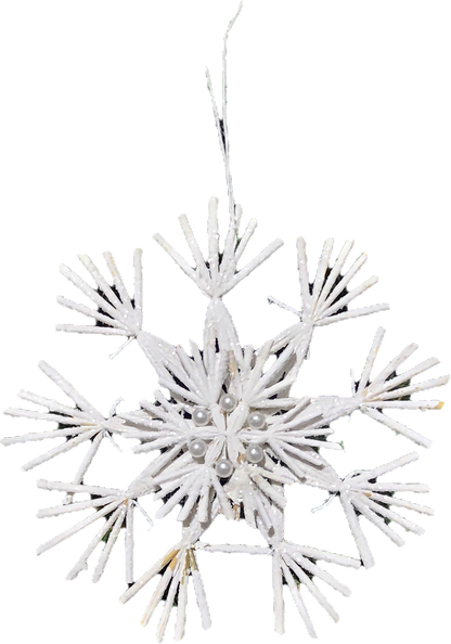 Juletrepynt snøkrystall med glitter og perler -15 cm