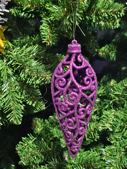 Lilla Juletrepynt Dråpe med Glitter 10 cm