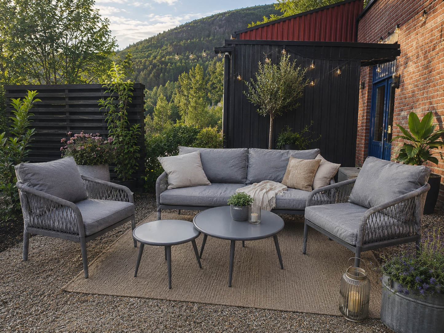 InGarden Elise Grey Loungesett - Aluminium og tauverk