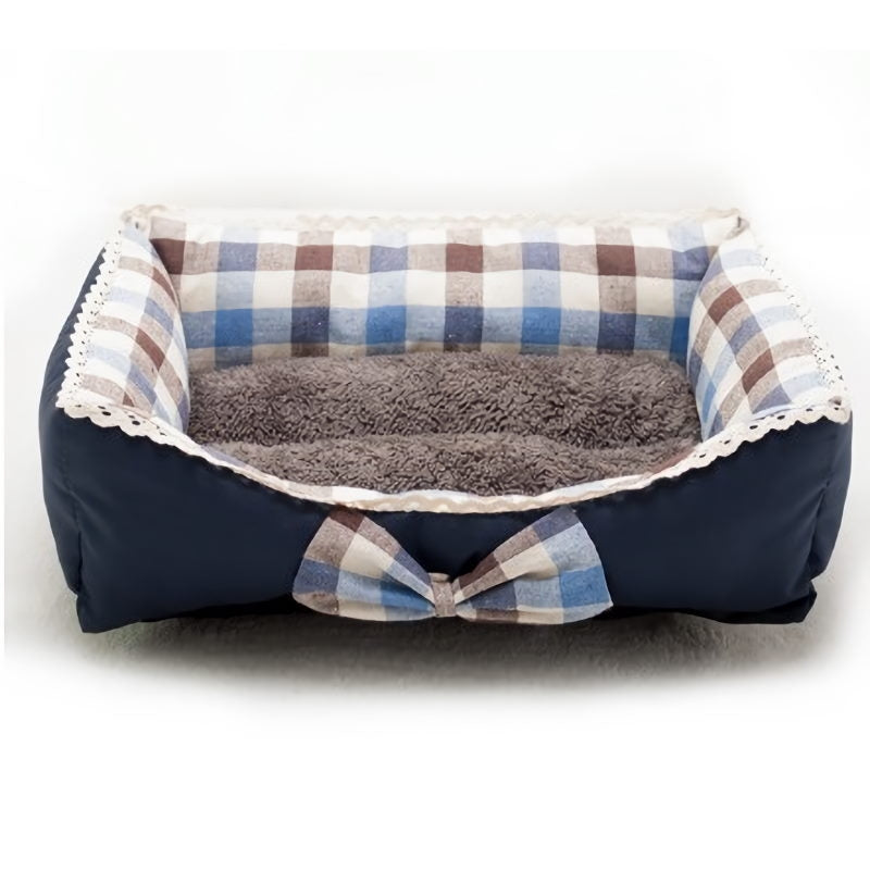 Hunde- og katteseng 65 × 52 cm – blå Bowtie