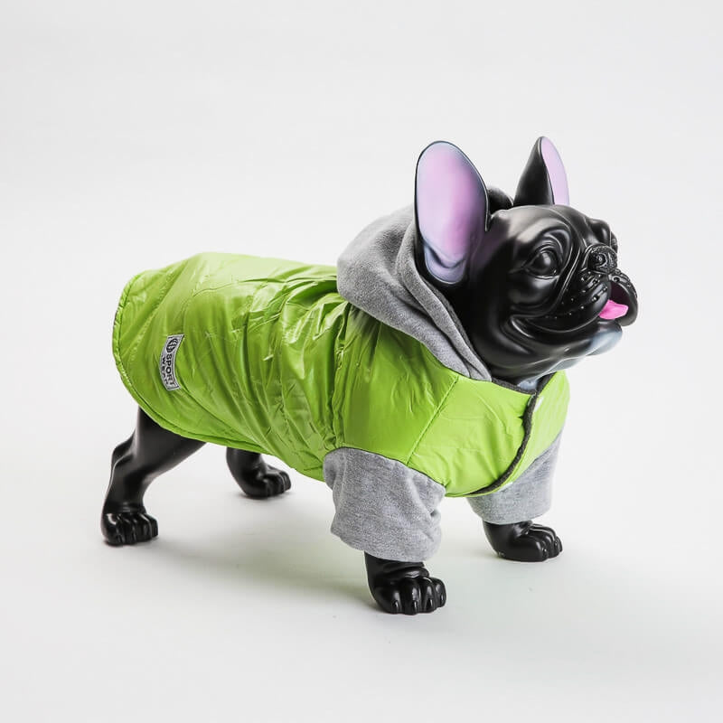 Hundejakke med hette, S–XL – flere farger (grønn/rød)