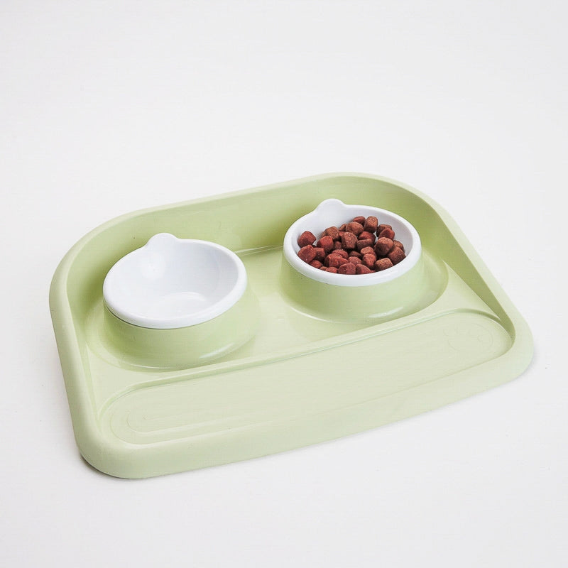Dobbel mat- og vannskål i PP-plast til hund og katt, Ø13 × H4 cm, grønn