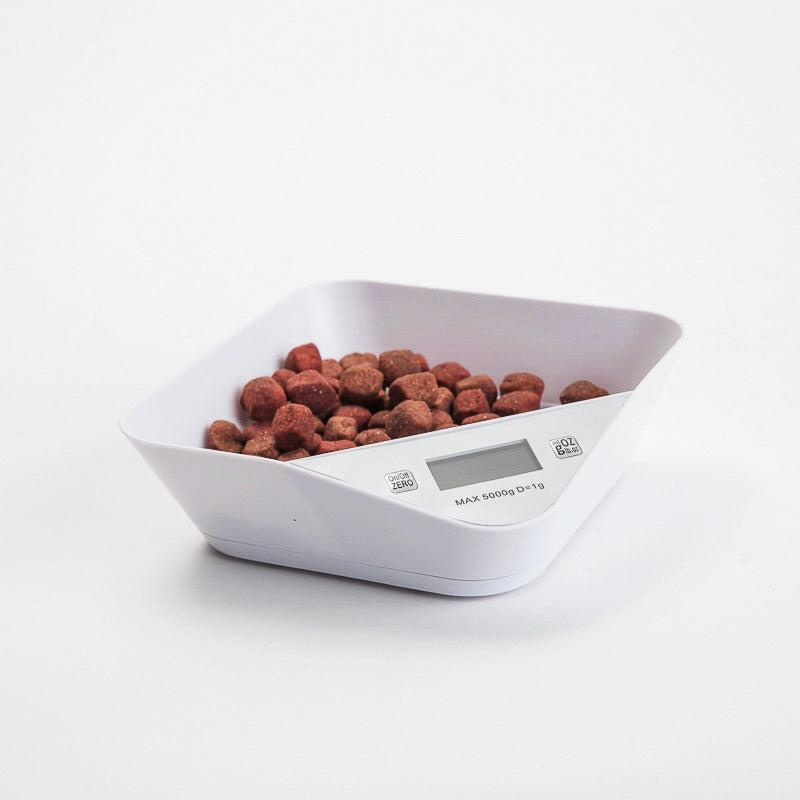 Matskål med vekt og digital display, 1 l / 5 kg – hvit