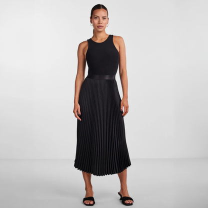 Y.A.S Yasceline HW Midi Skirt - Black - Plissert skjørt svart