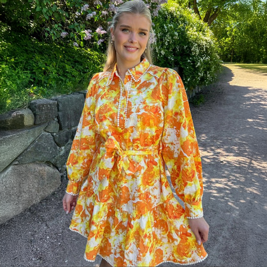Y.A.S Yasrosalina Ls Dress - S Rosalina Print - Oransje sommerkjole