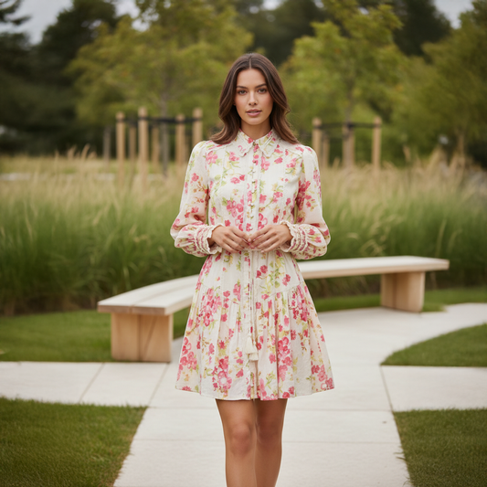 Y.A.S Yassomelli Ls Shirt Dress - Birch Red Flower - Skjortekjole