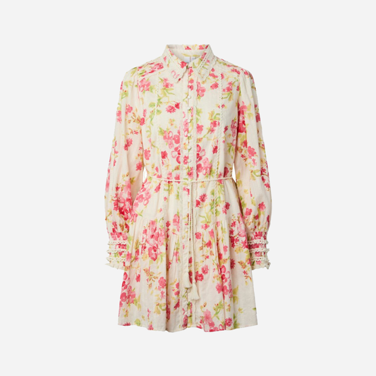 Y.A.S Yassomelli Ls Shirt Dress - Birch Red Flower - Skjortekjole