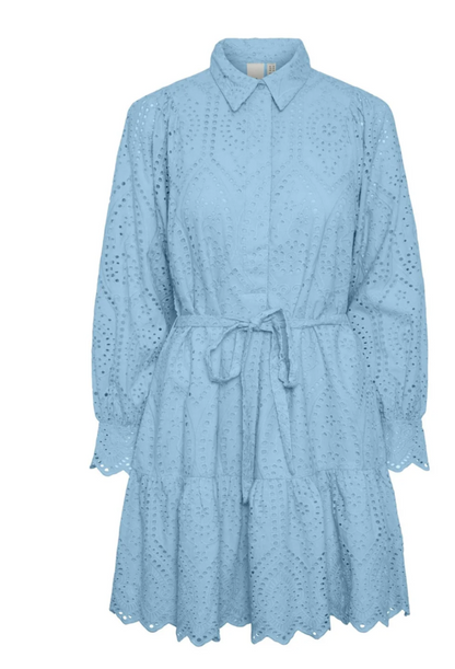 YAS Yasholi Ls Belt Dress Clear Sky - Himmelblå kjole
