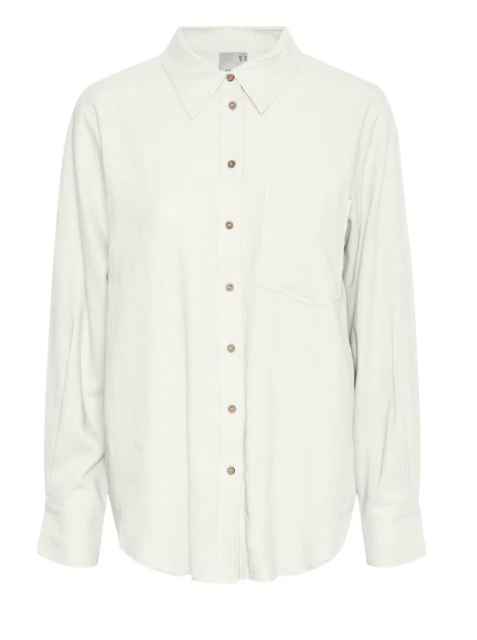 Y.A.S Flaxy Ls Linen Shirt - Star White - Klassisk linskjorte