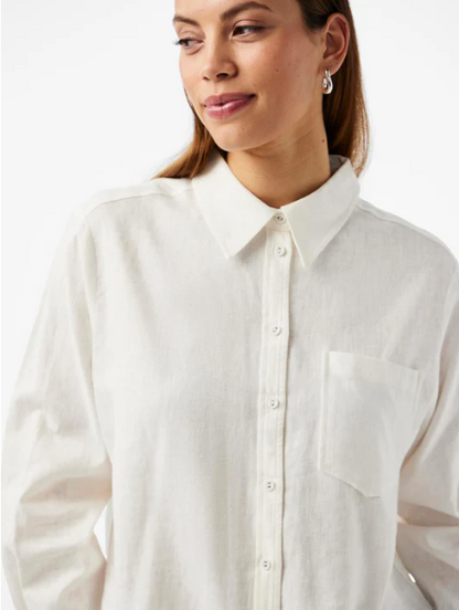 Y.A.S Flaxy Ls Linen Shirt - Star White - Klassisk linskjorte
