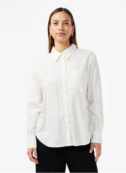 Y.A.S Flaxy Ls Linen Shirt - Star White - Klassisk linskjorte