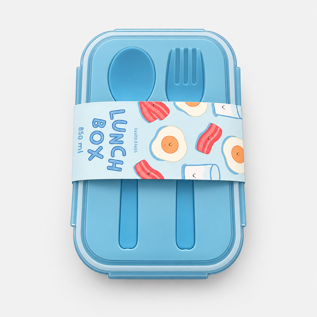 Moshi Moshi matboks med med skje og gaffel 850 ml – blå