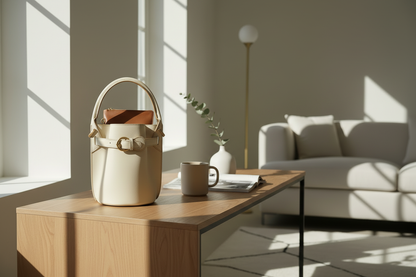 Bøtteveske i nordisk interiør