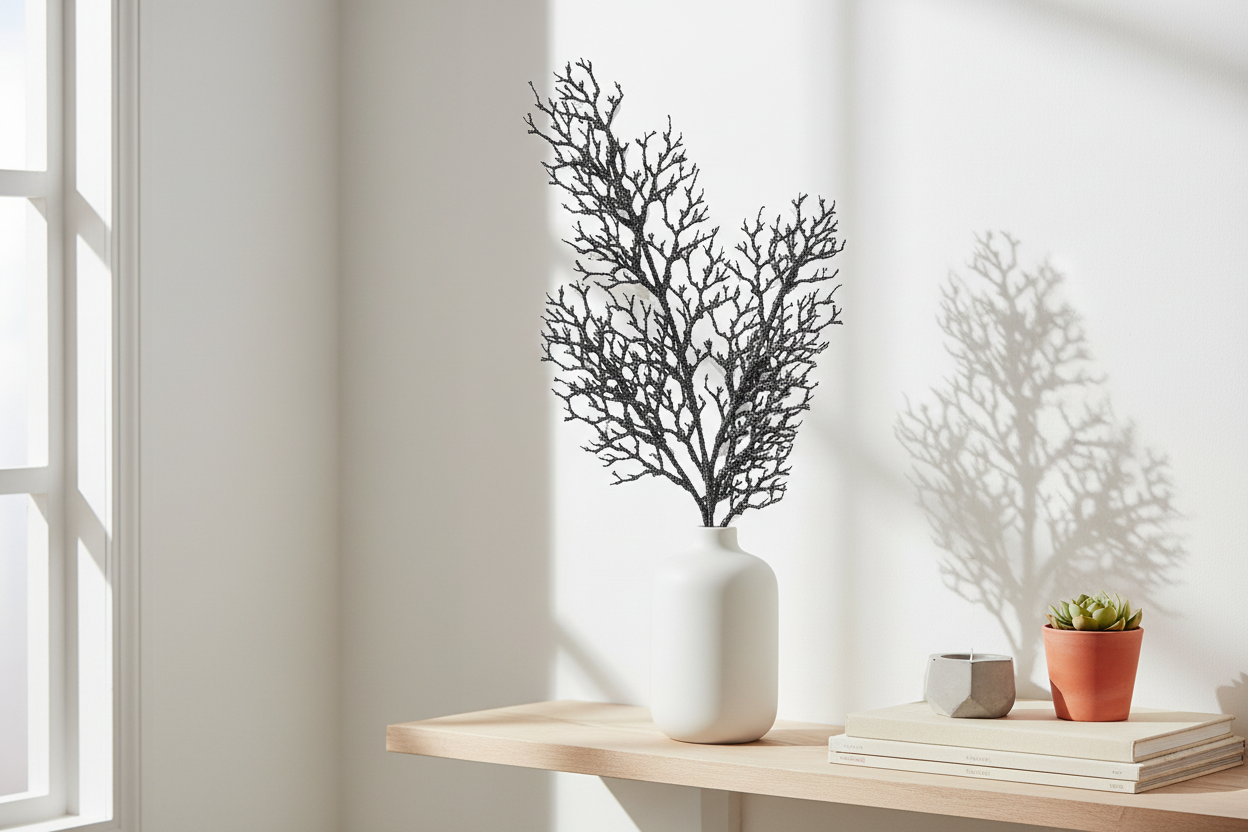 Black glitter branch in minimalist vase