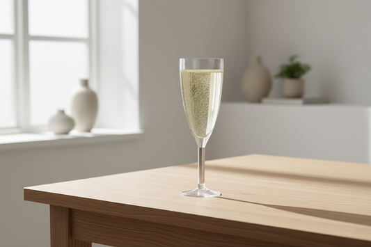 Champagneglass i akryl på nordisk bord