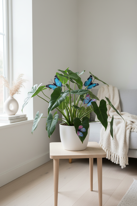 Dekor sommerfugler på grønn plante